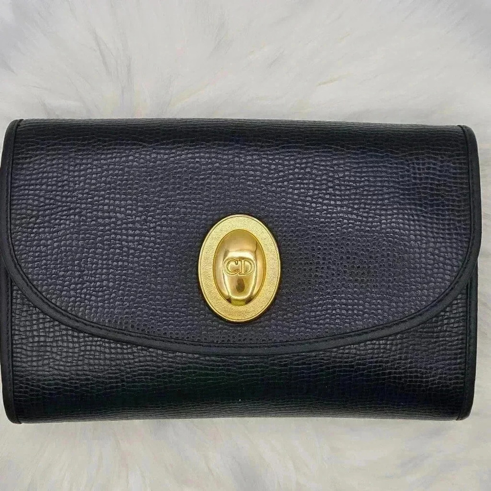 Dior Black Grained Leather Clutch